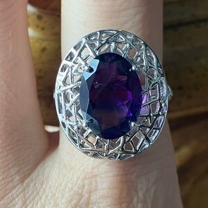 African Amethyst Sterling Silver Cocktail Ring Size 8